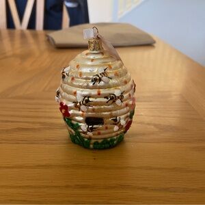 Anthropologie Beehive Flowers Glass Ornament